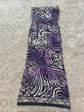 Boston Proper Strapless Maxi Dress in Purple, Black, Cream Animal Print